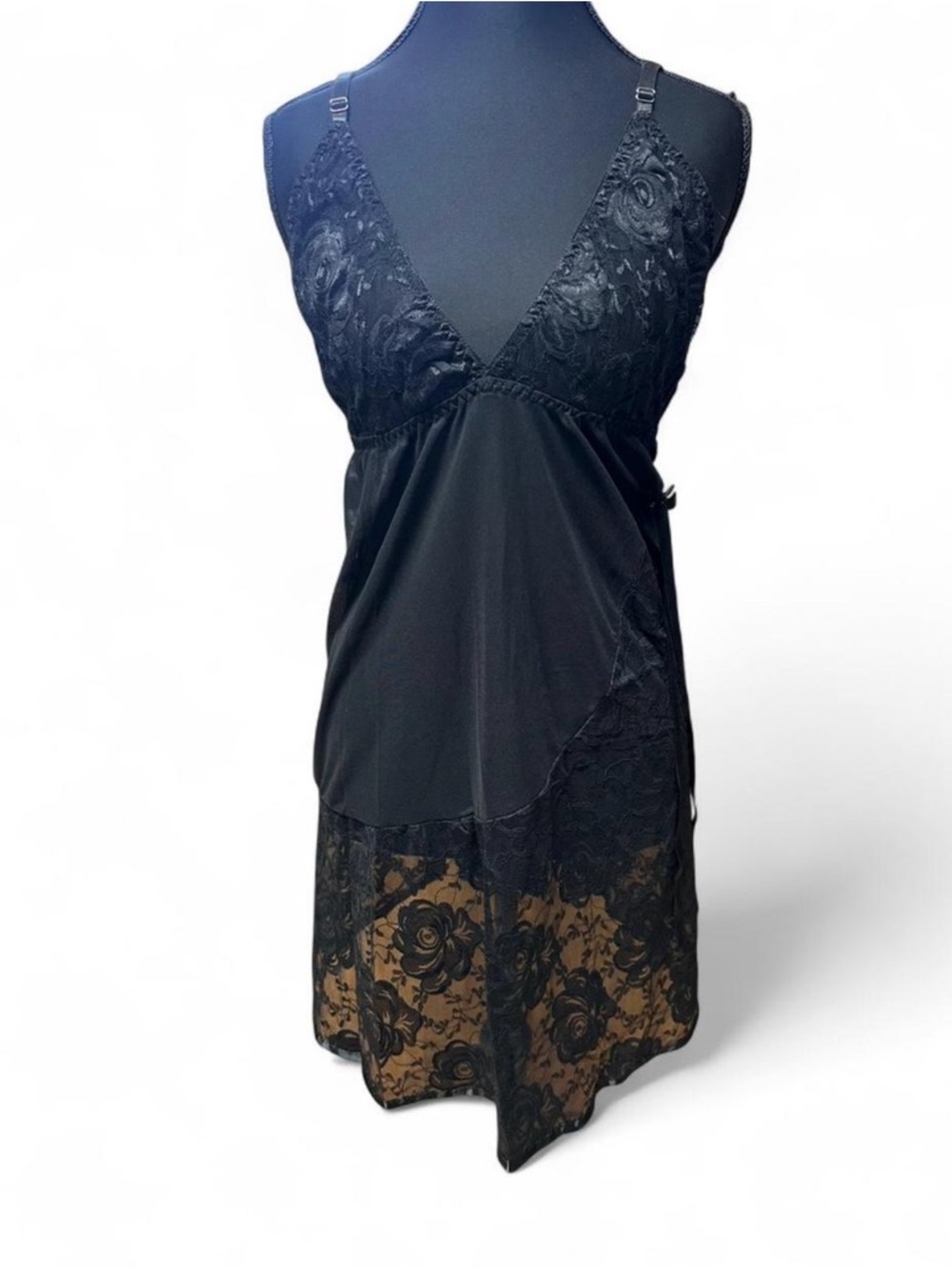 y2k black lace slip dress sheer floral hem coquette goth babydoll lingerie 4XL
